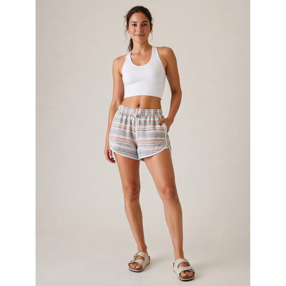 Athleta Cabo Linen Striped Shorts Womens 10 Multi Color Linen Coastal Summer
